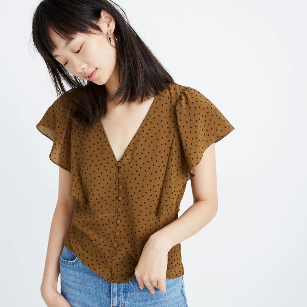 Madewell Brown Polka Dot Blouse